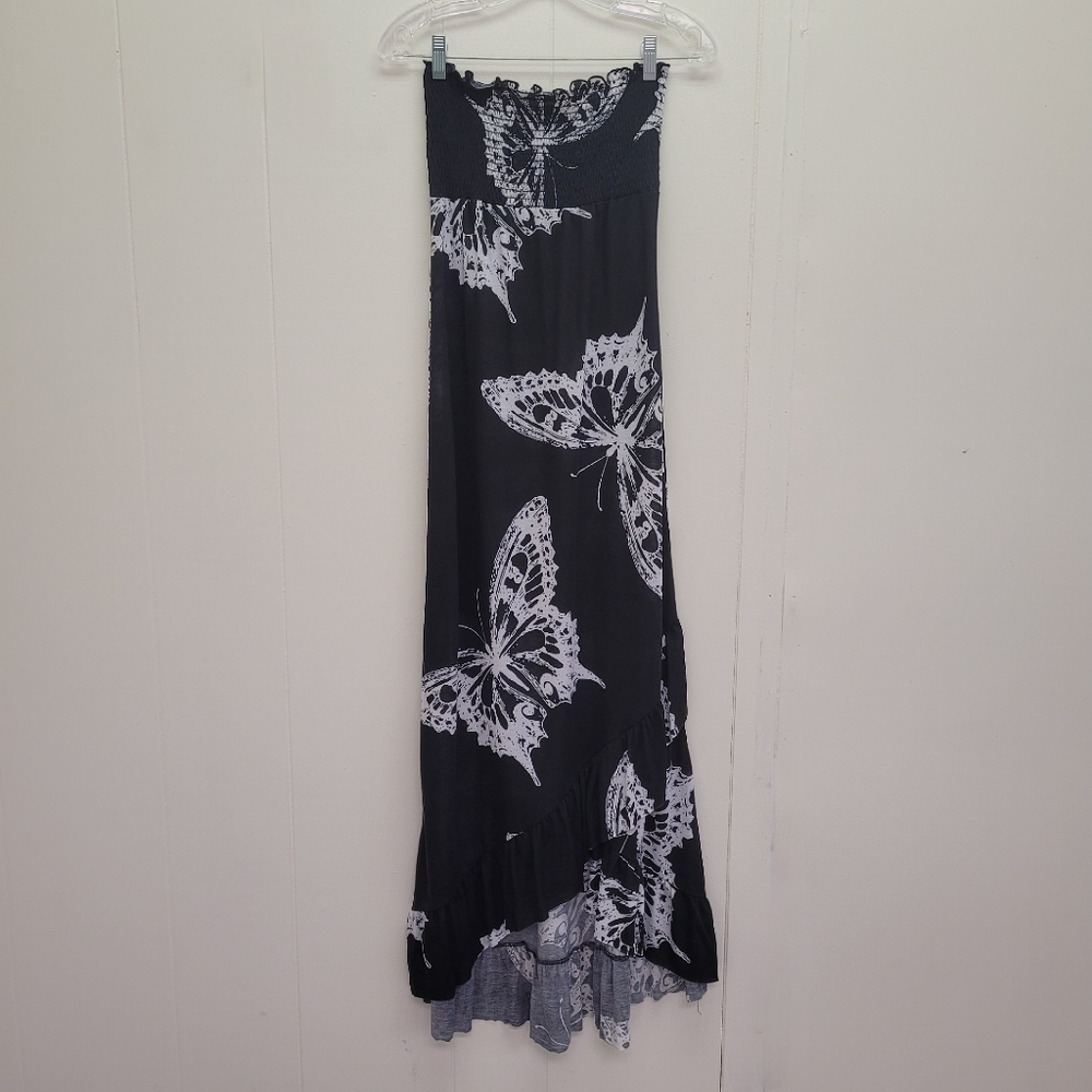 Rue 21 Smocked Strapless Butterfly Print Long Dress